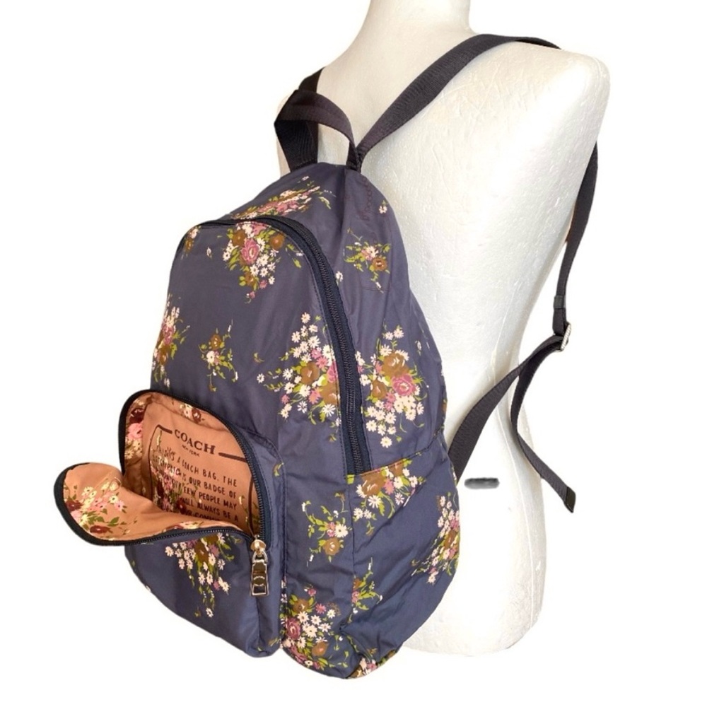 COACH Packable Nylon Navy Floral Backpack *Hard to Find*